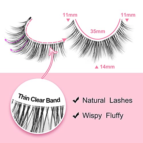 Ruairie Natural Lashes with Clear Band Fluffy Wispy False Lashes Natural Look 10 Pairs Fake Eyelashes Pack