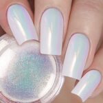Pearl Chrome Nail Powder - DRMODE Unicorn Iridescent White Powder with Mermaid Neon Rainbow Effect, Multi Color Changing Opal Aurora Nail Pigment