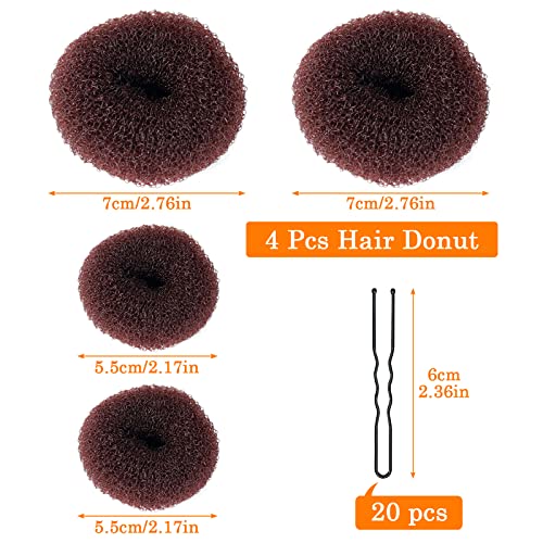 Sularpek Hair Donut Brown, Ring Style Donut Hair Bun Maker with 4 Elastic Hair Ties and 20 Hair Pins for Chignon Hairstyles, Hair Bun Shaper set