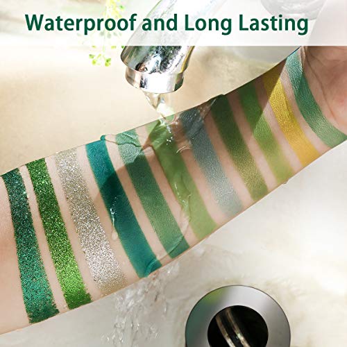 Green Eyeshadow Palette Matte and Glitter,Afflano Highly Pigmented Makeup Palettes Eye shadow Yellow 15 Colours,Bright Creme Shimmer Metallic Spa