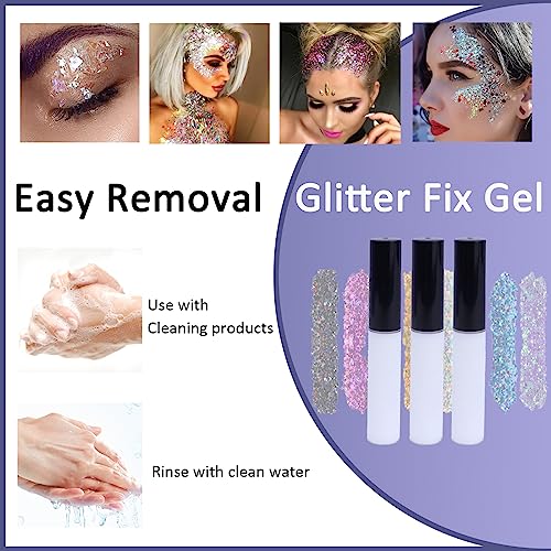 Glitter Tattoo Glue,12ml Glitter Fix Gel,Body Painted Art Glue,Body Adhesive Glue,for Temporary Glitter Tattoos,Gemstones,Body Art and Accessorie
