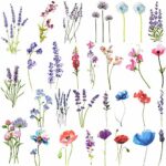COKTAK 12 Sheets Watercolor Purple Violet Lavender Temporary Tattoos For Women Tiny Wild Plant Sweet Pea Morning Glory Flowers Fake Tattoos Tempo
