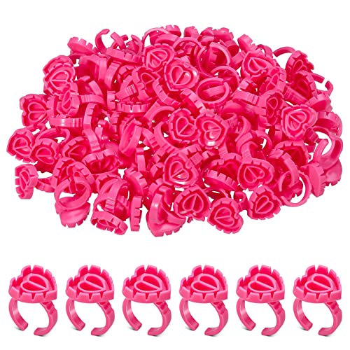 Fuyamp 100 Pcs Lash Glue Holder, Plastic Glue Rings Glue Holder Rings, Love Heart Shaped Lash Glue Rings False Eyelash Glue Ring Cup Lash Volume