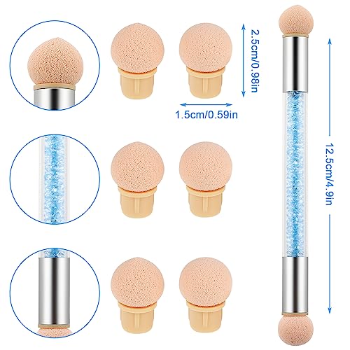 Nail Art Gradient Sponge Brush Applicator with 8Pcs Washable Replacement Sponge Head, Nail Tips Ombre Nails Sponge Brush for UV Gel and False Nai