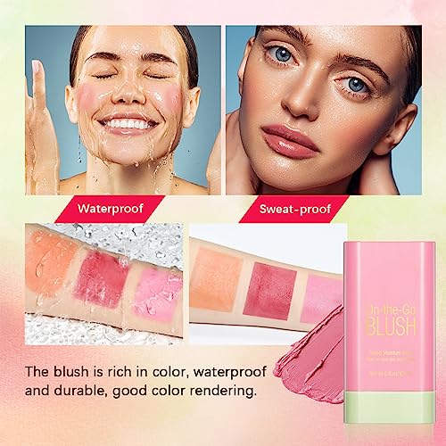 Blushers for Cheeks Make Up - Creamy Lightweight Multi-Stick for Face Eyes & Lip - Long-lasting 3-in-1 Multi-Use Blusher Contour Stick - Moisturi