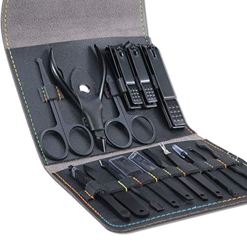 Leipple Manicure Set Professional Pedicure Kit Nail Care Tools - 16 in 1 Stainless Steel Nail Clippers Tools - Grooming Kit with Luxurious Leathe