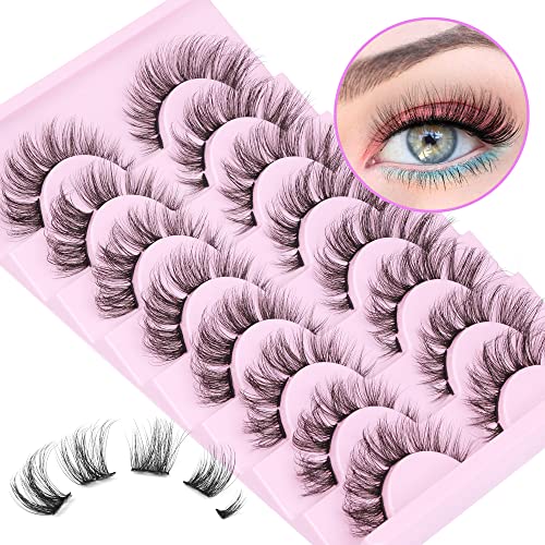 Ruairie Natural Lashes with Clear Band Fluffy Wispy False Lashes Natural Look 10 Pairs Fake Eyelashes Pack