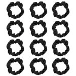 12Pcs Satin Hair Scrunchies, Silk Hair Scrunchies Elastic Hair Bands Hair Ties for Women Girls Black