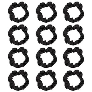 12Pcs Satin Hair Scrunchies, Silk Hair Scrunchies Elastic Hair Bands Hair Ties for Women Girls Black