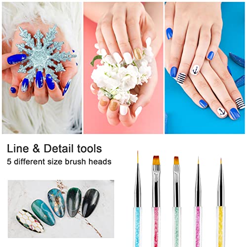 Jsdoin 5pcs Doubel Ended Nail Art Brushes, Nail Dotting Tool, Nail Art Pens Liner Brush Manicure Point Drill Drawing Painting Tools Set for DIY N