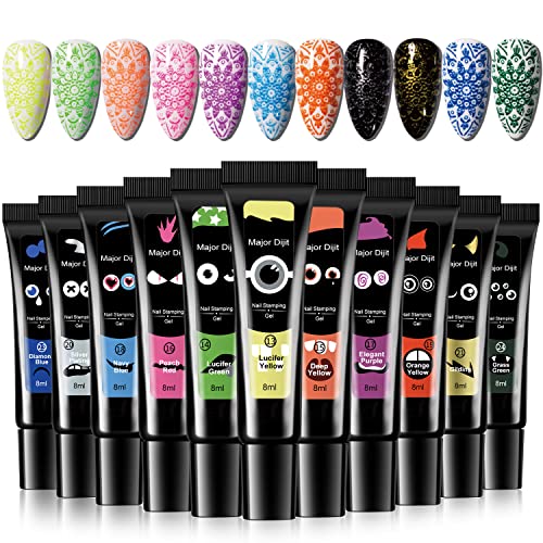 DouborQ Nail Stamping Polish Gel 8ML Nail Art UV Gel Polish For Nail Stamper Plate 12 Colors (12 Colors/Set)