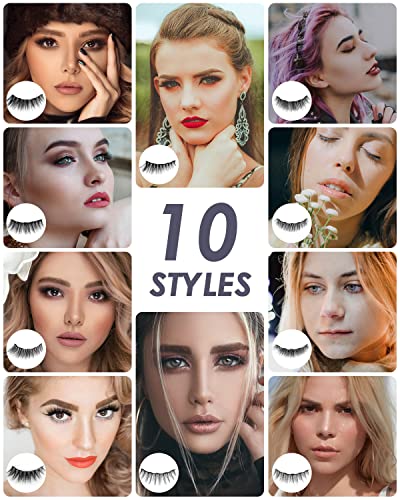 Rantizon Magnetic Eyelashes with Eyeliner, 10 Pairs Reusable Eye Lashes and 2 Tubes of Magnetic Eyeliner, Reusable Magnetic Fake Eyelashes with T