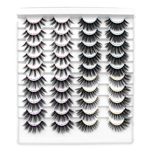 Leipple False Eyelashes 20 Pairs - Professional Reusable 3D Mink Lashes - Natural Waterproof Thick Fluffy Fake Eyelashes Faux Mink Eyelashes (4 S