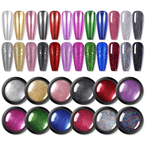 BORN PRETTY Chrome Nail Powder Holo Powder Nail Art Powder Mirror Glitter Rainbow Neon Pearl Pearl Pigment Manicure Glitter Dust 4 Boxes