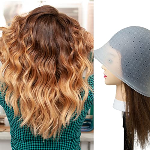 Punched Hole Silicone Highlight Hair Cap with Needle Professional Reusable Highlighting Poked Hole Caps with Hooks for Color Hair Salon Hairdress