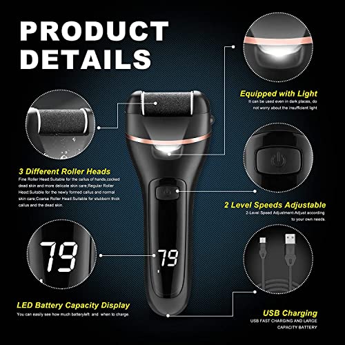 NUTRIOPS Electric Foot File, Callus Remover, Rechargeable Waterproof Hard Skin Remover with 3 Coarse Rollers and 10 in 1 Foot Files Pedicure Kit