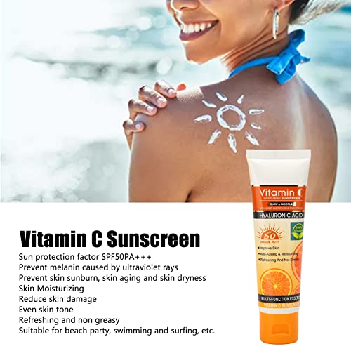 SPF50+++ Vitamin C Sunscreen - Outdoor Refreshing UV Protection Sunscreen Lotion with Abundant Moisturizing Materials for High Temperature Outdoo