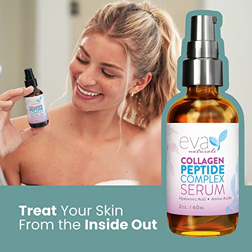 Collagen Peptide Complex Serum by Eva Naturals (60ml) - Best Anti-Aging Face Serum Reduces Wrinkles and Boosts Collagen - Heals and Repairs Skin