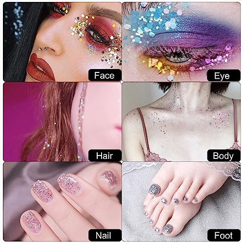 DazSpirit 12pcs Chunky Glitter for Face, Body, and Hair, Glitter Festival Makeup Set - Safe for Body Hair Nail Eye Beauty Makeup Art Decorative f