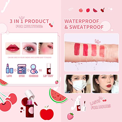 Lip Tint Stain Set, Mini Liquid Lipstick Lip Stain Long Lasting Lip Gloss, 3 In 1 Multi Stick Waterproof Hydrating Moisturizing Sweatproof Qiuck