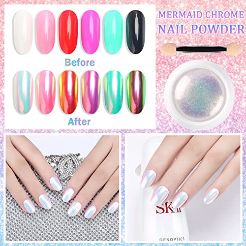 1 Pcs Neon Pearl Chrome Nail Powder, Magic Mermaid Chrome Nail Powder Iridescent Fairy Shell Nail Glitter Powder, Aurora Nail Chameleon Powder Ma