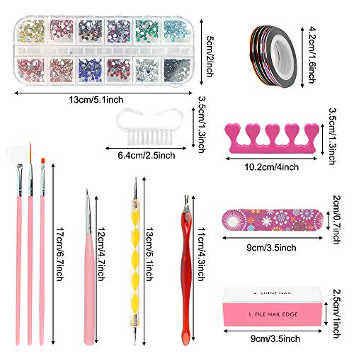 Nail Art Kit, WOVTE 60Pcs Nail Design Tools with 15pcs Nail Art Brushes, Nail Dotting Tool, Nail Foil, Nail Striping Tapes , Rhinestones Crystals
