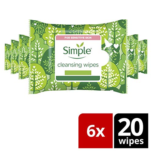 Simple Kind To Skin, Biodegradable Cleansing Make Up Remover Face Wipes For Women, Perfect for Sensitive Skin 1 Months Supply (6 Packs Of 20 Wipe