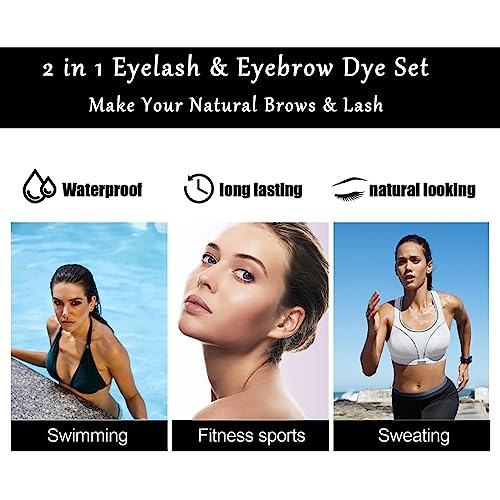 Lash Tint Black Kit - 2 in 1 Eyelash & Eyebrow Dye Set - Volume Lashes and Full Brows Last Up to 4 weeks - Suitable for Home Use with All Tools (