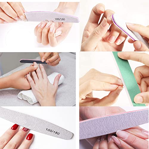 Nail Files 10 Pieces 100/180 Grits and Buffers Professional Reusable Double Sided Emery Boards Manicure Tool for Acrylic Nails