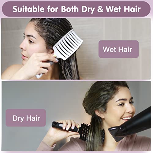 Lictin Curly Hair Brush Comb - Detangler Brush Set Boar Bristle Paddle 2 Hairbrush, Hair Brush Comb Set with 4 Haircilps for Hair Salon or Home S