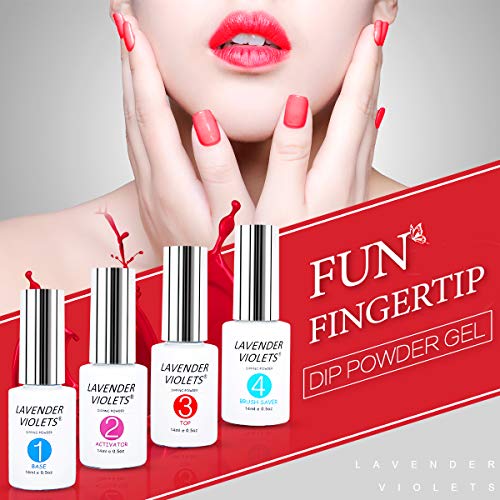 Lavender Violets Acrylic Dipping Powder System Essentials Kit 14ml Big Bottles Liquid Glue Set Steps 1-4 Base Coat Activator Top Brush Saver No N