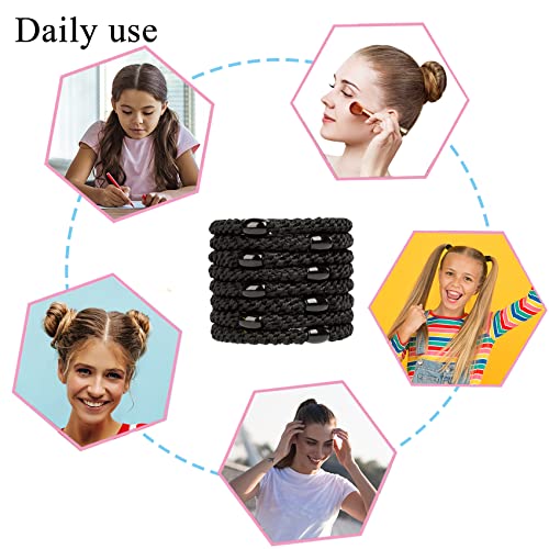 GYGYL 8Pcs Black Hair Ties for Women Girls, Elastics Hair Bands Ponytail Holders for Thick Hair, No Damage No Crease Hair Elastics