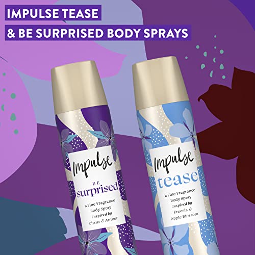 Impulse Sky Is The Limit Body Spray Fragrance & On-The-Go with a Purple Iridescent Makeup Bag and Card Holder Set for Her 2 Piece