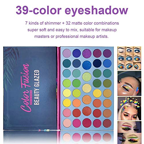 Beauty Glazed 39 Colors Eyeshadow Powder Palette Glitter Shiny Golden Eyeshadow Highly Pigmented Shimmer & Matte Metallic Waterproof Smooth Powde