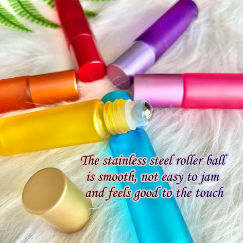 Maggidea Colorful Roller Bottles, 6Pack Essential Oils Roller Bottles10ml, Glass Roll on Bottles with Stainless Steel Roller Balls,Perfect for Fr