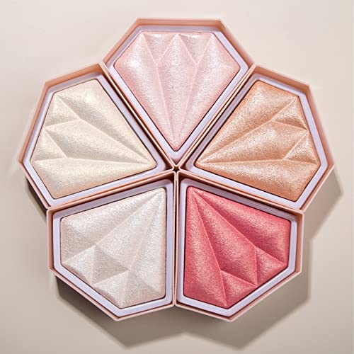 Blushers For Cheeks Make Up, Highlighter Blush Shimmer Blusher, 3D Diamond Long Lasting Contour Palette Brighten Skin Blendable & Buildable Bronz