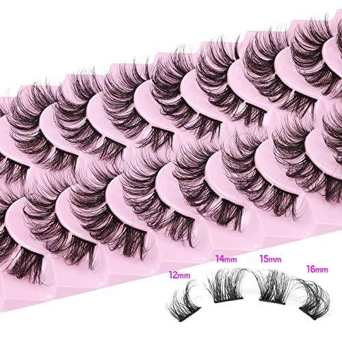 Clusters Eyelashes Russian Strip Lashes Individual DIY False Eyelashes D Curl Fluffy Fake Lashes that Look Like Extensions Wispy Natural Look Fau