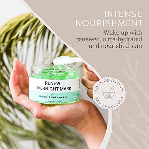 Renew Overnight Sleeping Facial Mask by Doppeltree with Aloe Vera Gel & Hyaluronic Acid - Anti Aging Hydrating Face Mask for Sunburn Relief, Skin