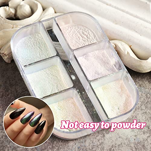 Chrome Nail Powder,6 Grids Aurora Powder for Nails,Shell Powder Mirror Effect Nail Powder for DIY Nail Art Decoration Pigment Body Face Decoratio