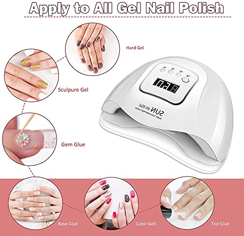 LED UV Nail Lamp, 120W Nail Dryer, Professional Gel Nail Polish Curing Light with 4 Timer Setting, Automatic Sensor and LCD Display, Portable UV