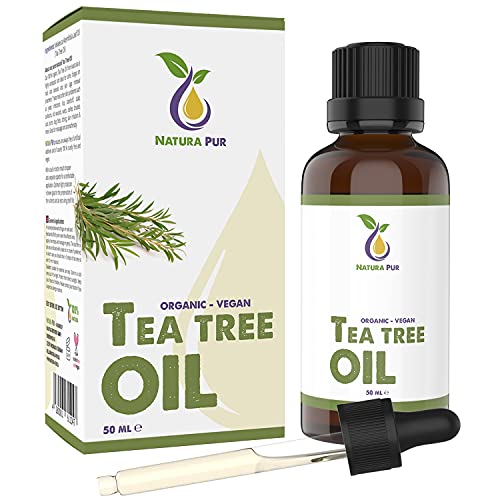 ORGANIC Tea Tree Oil 50ml with pipette, vegan – 100% pure tea tree essential oil from Australia – Treatment for blemished skin, inflammatory skin