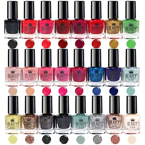 Beauty4Britain 24 x Nail Polish Varnish Set 24 Different Modern Colours Quick Drying Flat Brush (Set B)