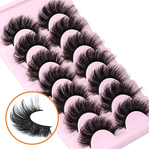 Fake Eyelashes Fluffy Volume Thick Lashes Faux Mink 20MM Long Dramatic False Eyelashes Full 5D Big Reusable Eye Lashes Pack 7 Pairs by ALICROWN