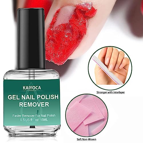 KAIYOCA Nail Polish Remover, Gel Nail Polish Remover with Kit, with Cuticle Pusher+ Nail Wipes+ Sand Files, Quickly & Easily Removes Gel Nail Pol