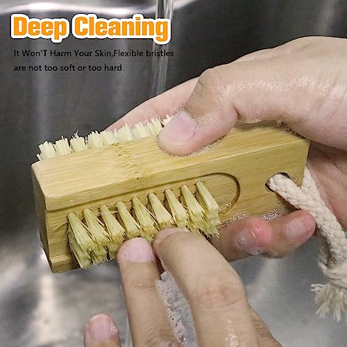 Beehug 2 Pieces Double-Sided Wooden Nail Brush Set, Eco-Friendly Hand & Foot Manicure/Pedicure Cleaning Tools, Durable Scrubbing Brushes for Home