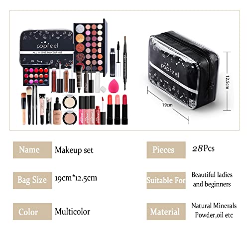 RoseFlower 28Pcs Professional Makeup Set, Essential Make up Starter Set All-In-One Make-up Gift Sets With Cosmetic bag Eyeshadow Palette Lip Glos