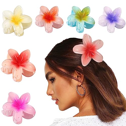 Flower Hair Clip, Nonslip Flower Claw Clips Strong Hold Hawaiian Claw Clip for Medium Thick Hair Hair Claw Clips for Women and Girls (A# 6 PCS)