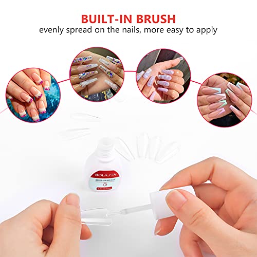 BOLASEN False Nail Glue Extra Strong(4*15ml) Super Strong Nail Glue Brush on Nail Glue for Acrylic Tips Extra Strong Acrylic Nail Glue for Broken