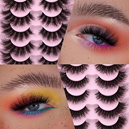 Newcally False Eyelashes Fluffy Wispy Faux Mink Lashes 8D Volume Long Cat Eye Lashes Dramatic 18MM 2 Styles Mixed Fake Lashes 14 Pairs Pack