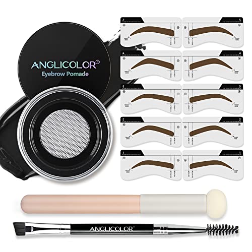 Junhe 3 Colors Eyebrow pomade and Stencil kit Eyebrow gel and stencil kit, Brow Pomade, Double ended Eyebrow Brush and Sponge Applicator(05 DARK